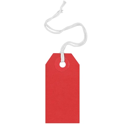 JAM PAPER Gift Tags with String, Tiny, 2 3/4 x 1 3/8, Red, 100/pack  (91932847B)